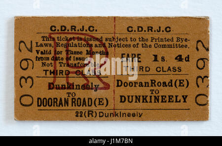 Vintage Irish CDRJC railway Train Ticket Dooran Road Dunkineely Stock Photo