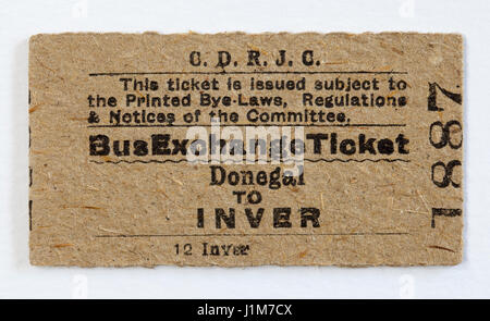 Vintage Irish CDRJC Railway Ticket  Bus Exchange Ticket Donegal Inver Stock Photo