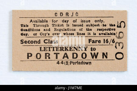 Vintage Irish CDRJC Railway Train Ticket - Letterkenny Portadown Stock Photo