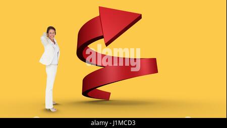 Digital composite of Digital composite image of businesswoman with spiral arrow Stock Photo