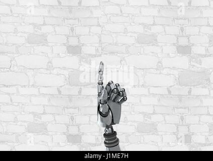 Digital composite of Android Robot hand pointing with bright wall background Stock Photo