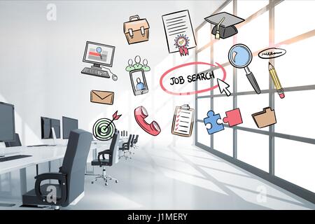 Digital composite of Doodle graphics with text in office Stock Photo