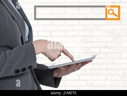 Digital composite of Search Bar with man on tablet Stock Photo