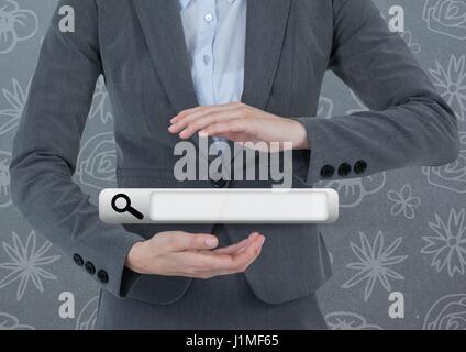 Digital composite of Hands holding Search Bar with pattern background Stock Photo