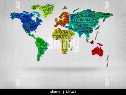 Digital composite of Colorful Map floating in bright room Stock Photo