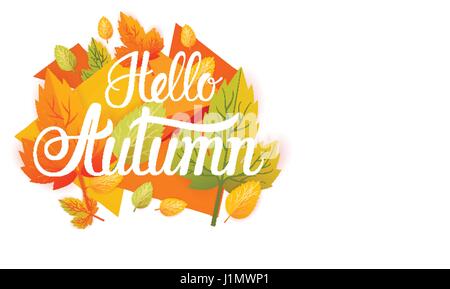Hello Autumn Yellow Leaf Fall Banner Abstract Background Stock Vector