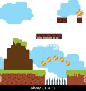 Pixelated scenery videogame Stock Vector