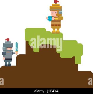 Pixelated scenery videogame Stock Vector