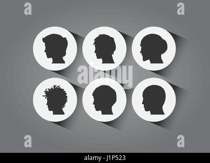 Man face shape hairstyle round fat thin old Stock Vector 