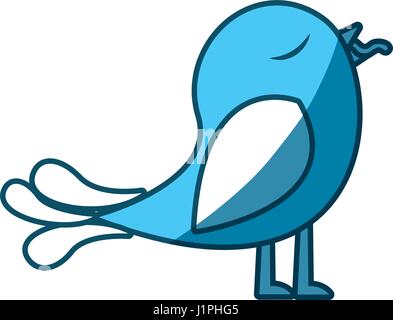 blue silhouette of bird with worm in the peak Stock Vector