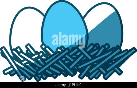 blue silhouette of nest with eggs Stock Vector