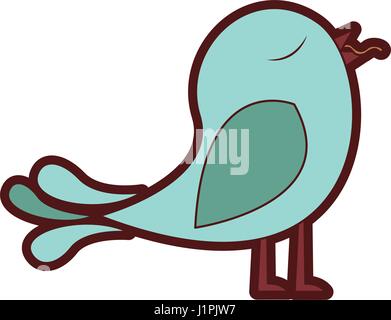 colorful thick silhouette of bird with worm in the peak Stock Vector