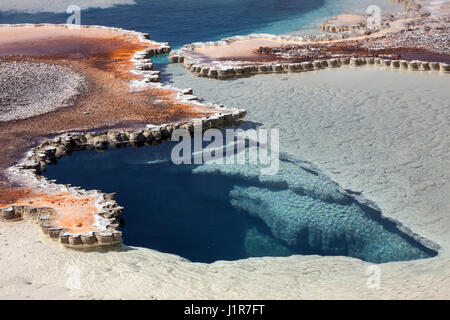 Doublet pool with mineral deposits, Upper Geyser Basin, Yellowstone National Park, Wyoming, USA Stock Photo