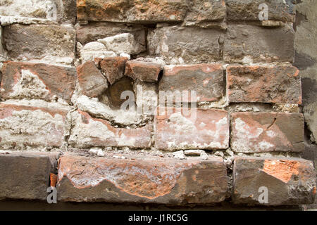 vintage background texture old masonry stone bricks on the ancient cement with cracks Stock Photo