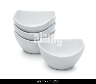 Group of white porcelain dip bowls isolated on white Stock Photo