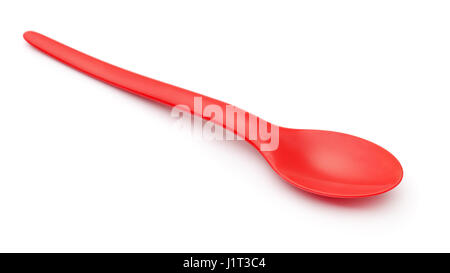 Red plastic spoon isolated on white Stock Photo