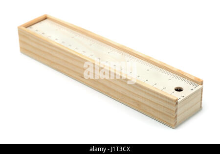 Wooden pencil box isolated on white Stock Photo