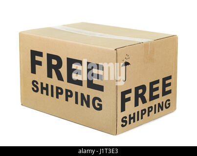Free shipping cardboard box isolated on white Stock Photo
