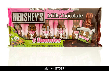 Winneconne, WI - 20 April 2017: Package of milk chocolate bunnies made by Hershey's on an isolated background. Stock Photo