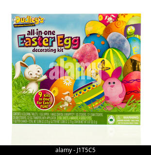 Winneconne, WI - 20 April 2017: Box of Dudley's all in one easter egg decorating kit on an isolated background. Stock Photo