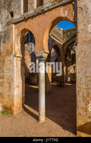 Ruins of Chellah sanctuary with 13th century minaret in Rabat, Morocco Stock Photo