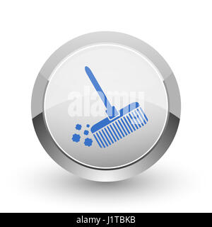 Broom chrome border web and smartphone apps design round glossy icon. Stock Photo