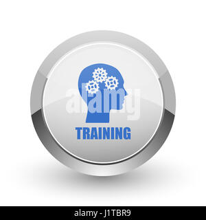 Training chrome border web and smartphone apps design round glossy icon. Stock Photo