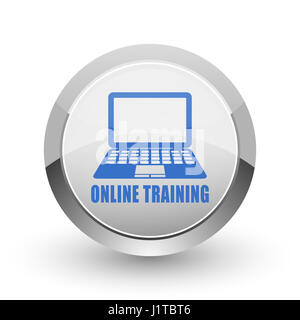 Online training chrome border web and smartphone apps design round glossy icon. Stock Photo