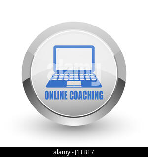 Online coaching chrome border web and smartphone apps design round glossy icon. Stock Photo