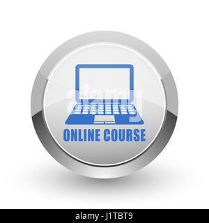 Online course chrome border web and smartphone apps design round glossy icon. Stock Photo