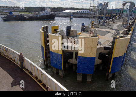 Cape May-Lewes Ferry Quay, Lewes, Delaware: October 25, 2016 - The Cape May-Lewes Ferry quay with ferries that traverse a 17 mile crossing of the Dela Stock Photo