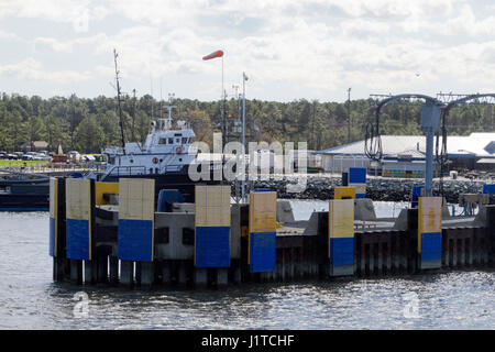 Cape May-Lewes Ferry Quay, Lewes, Delaware: October 25, 2016 - The Cape May-Lewes Ferry quay and docked ferry. The ferries travel 17 miles across the  Stock Photo