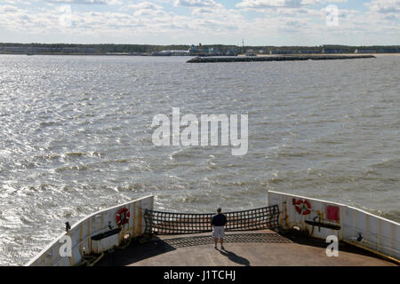 Cape May-Lewes Ferry Quay, Lewes, Delaware: October 25, 2016 - Passenger's view of the Cape May-Lewes Ferry as it comes into dock.  The ferry traverse Stock Photo