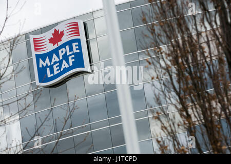A logo sign outside of a facility occupied by Maple Leaf Foods Inc., in Mississauga, Ontario, Canada, on April 16, 2017 Stock Photo