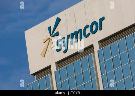 A logo sign outside of the headquarters of Symcor in Mississauga, Ontario, Canada, on April 15, 2017. Stock Photo