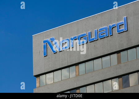 A logo sign outside of the headquarters of the Morguard Corporation in Mississauga, Ontario, Canada, on April 16, 2017. Stock Photo