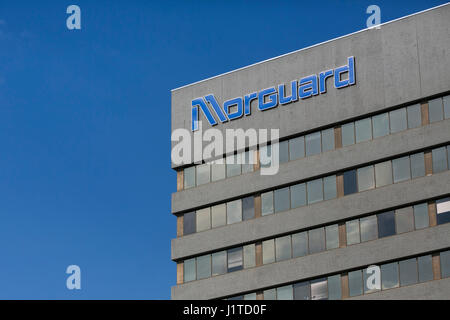 A logo sign outside of the headquarters of the Morguard Corporation in Mississauga, Ontario, Canada, on April 16, 2017. Stock Photo