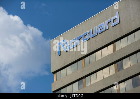 A logo sign outside of the headquarters of the Morguard Corporation in Mississauga, Ontario, Canada, on April 16, 2017. Stock Photo