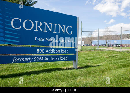 A logo sign outside of a facility occupied by Corning, Inc., in Painted Post, New York on April 17, 2017. Stock Photo