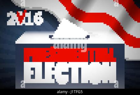 USA presidential election day concept vector illustration. Putting voting paper in the ballot box with american flag on background. Voting concept in flat style. Stock Vector