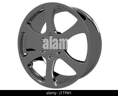 Chrome image 3D high quality rendering. Alloy rim for car, best used for Motor Show promotion, isolated on white background with clipping path Stock Photo