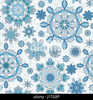 Floral seamless pattern with stylized snowflakes. Stock Vector