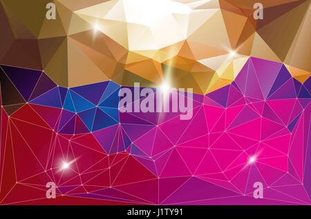 Futuristic shining dynamic networking fantasy space background. Low polygonal gradient red purple brown vector illustration. Horizontal motion diamond Stock Vector