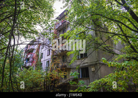 Residential buildings in Pripyat ghost city of Chernobyl Nuclear Power Plant Zone of Alienation around nuclear reactor disaster in Ukraine Stock Photo