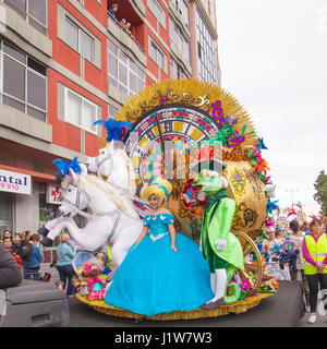 LAS PALMAS - February 9: Queen of  Children carnival parade greets the viewers, February 9, 2016 in Las Palmas, Gran Canaria, Spain Stock Photo