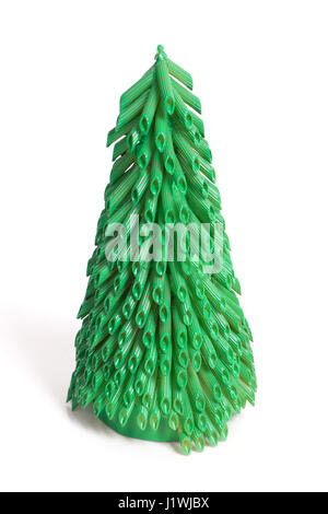 Hand-made new year tree from pasta isolated on white background Stock Photo