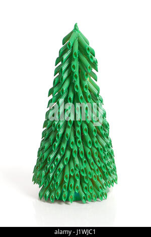 Hand-made new year tree from pasta isolated on white background Stock Photo