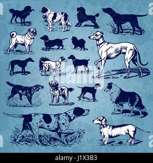Set of antique dogs illustrations (vector) Stock Vector