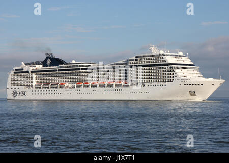 MSC Magnifica on the river Elbe. MSC Magnifica is a Musica class cruise ship operated by MSC Cruises. Stock Photo