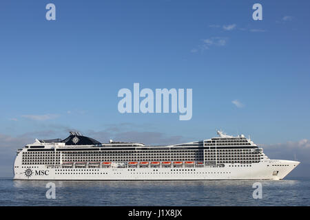 MSC Magnifica on the river Elbe. MSC Magnifica is a Musica class cruise ship operated by MSC Cruises. Stock Photo